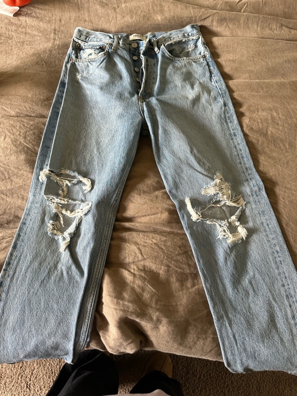 Agolde Light Blue Distressed Straight Jeans